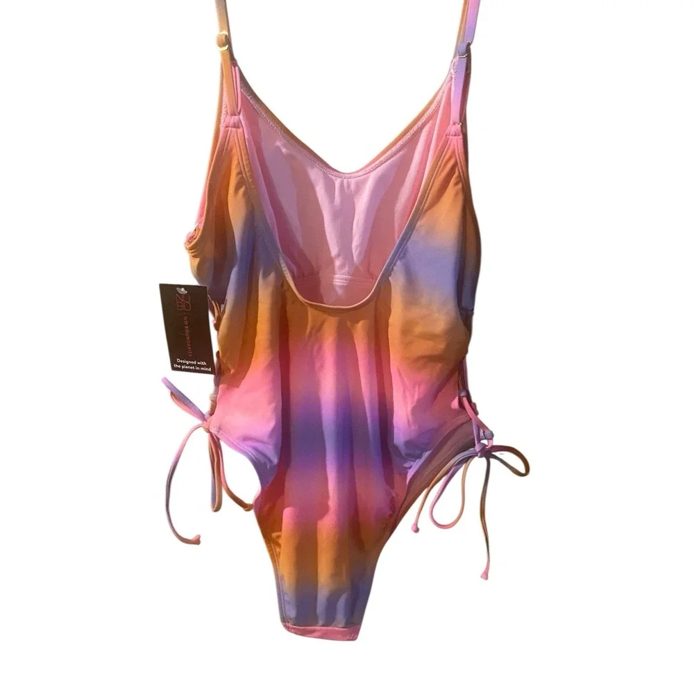 No Boundaries Juniors' Lace Up Ombré One piece Swimsuit-Multi Color (Size XL)NWT